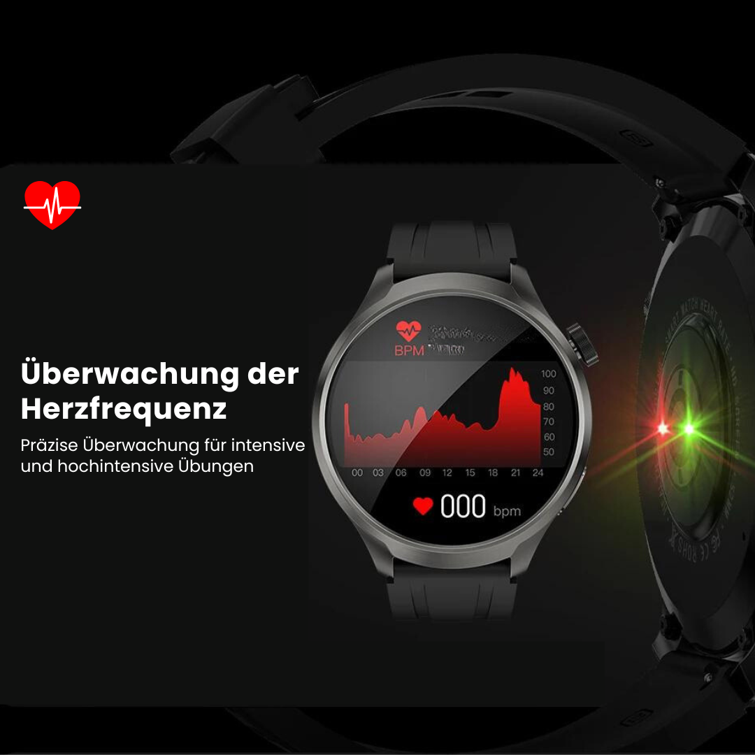 VitalSense Pro X - Gesundheits-Smartwatch Lederarmband.