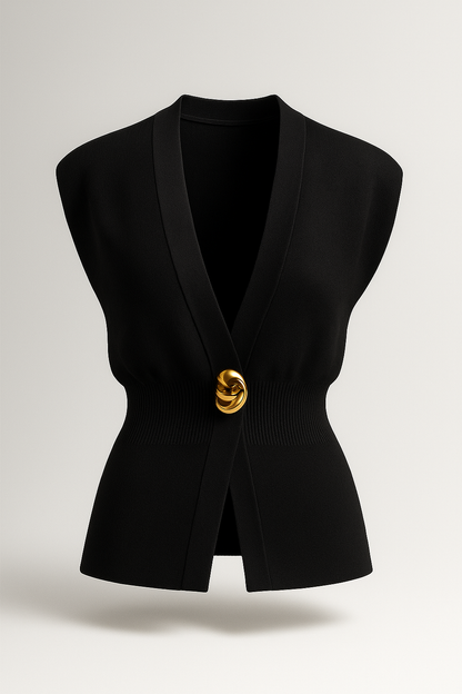 Iris |  Elegante Damen Strickweste mit Goldknopf