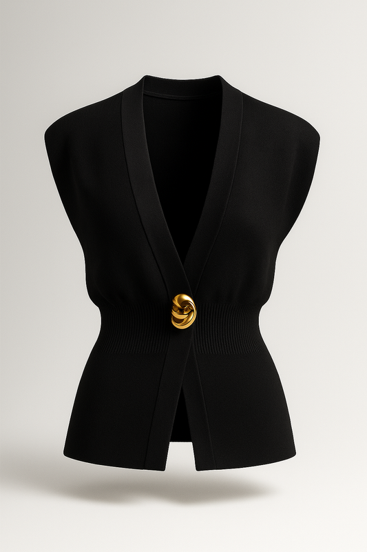 Iris |  Elegante Damen Strickweste mit Goldknopf