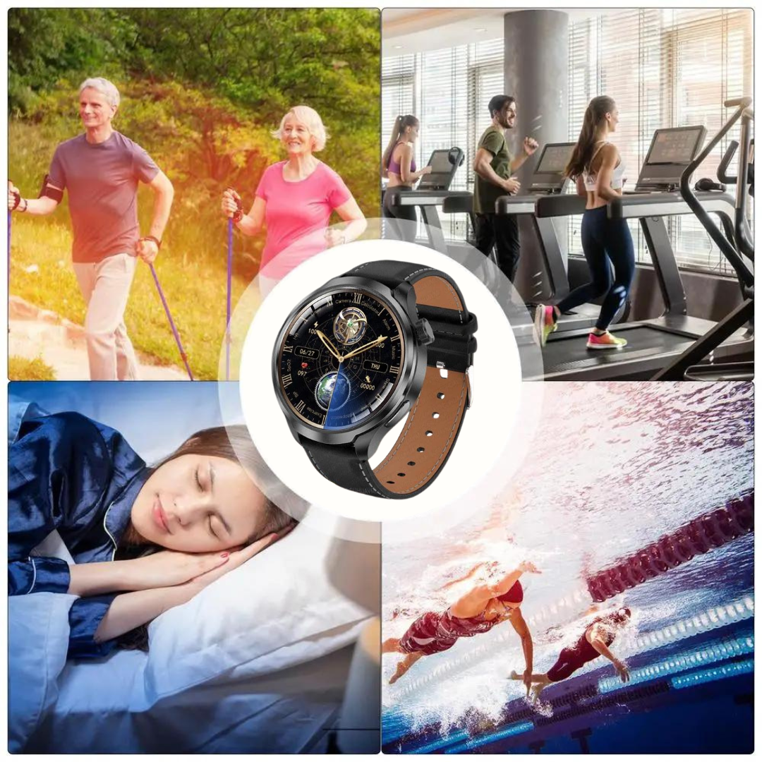 VitalSense Pro X - Gesundheits-Smartwatch Lederarmband.