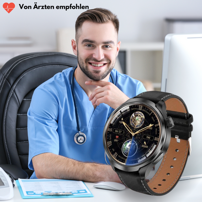 VitalSense Pro X - Gesundheits-Smartwatch Lederarmband.