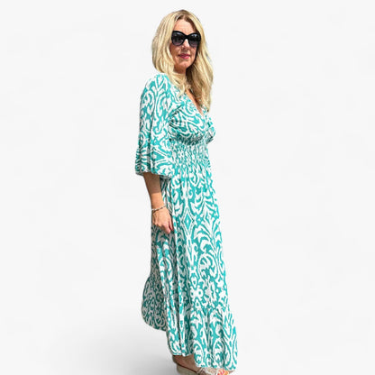 Großes Florales V-Ausschnitt-Kleid - Perfekt für Strandurlaube