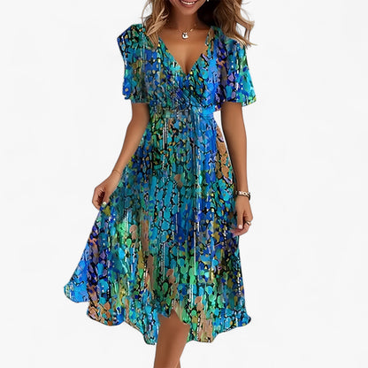 Emilia | Elegantes Midi-Kleid mit neutralem Blumenmuster