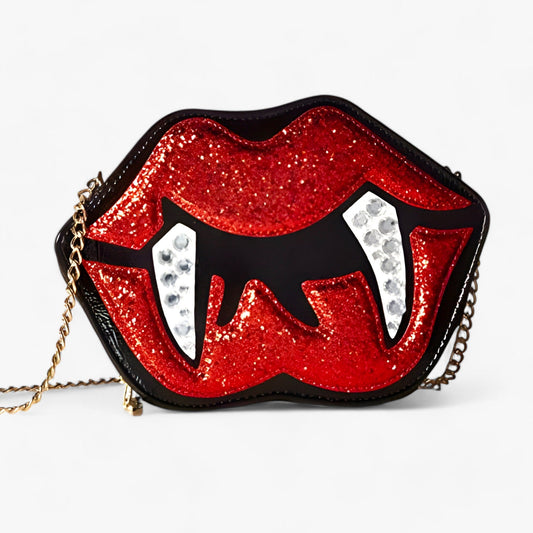 Lustiger Zahnlippen-Gothic-Umhängetasche - Glitzerndes PU-Leder für Halloween