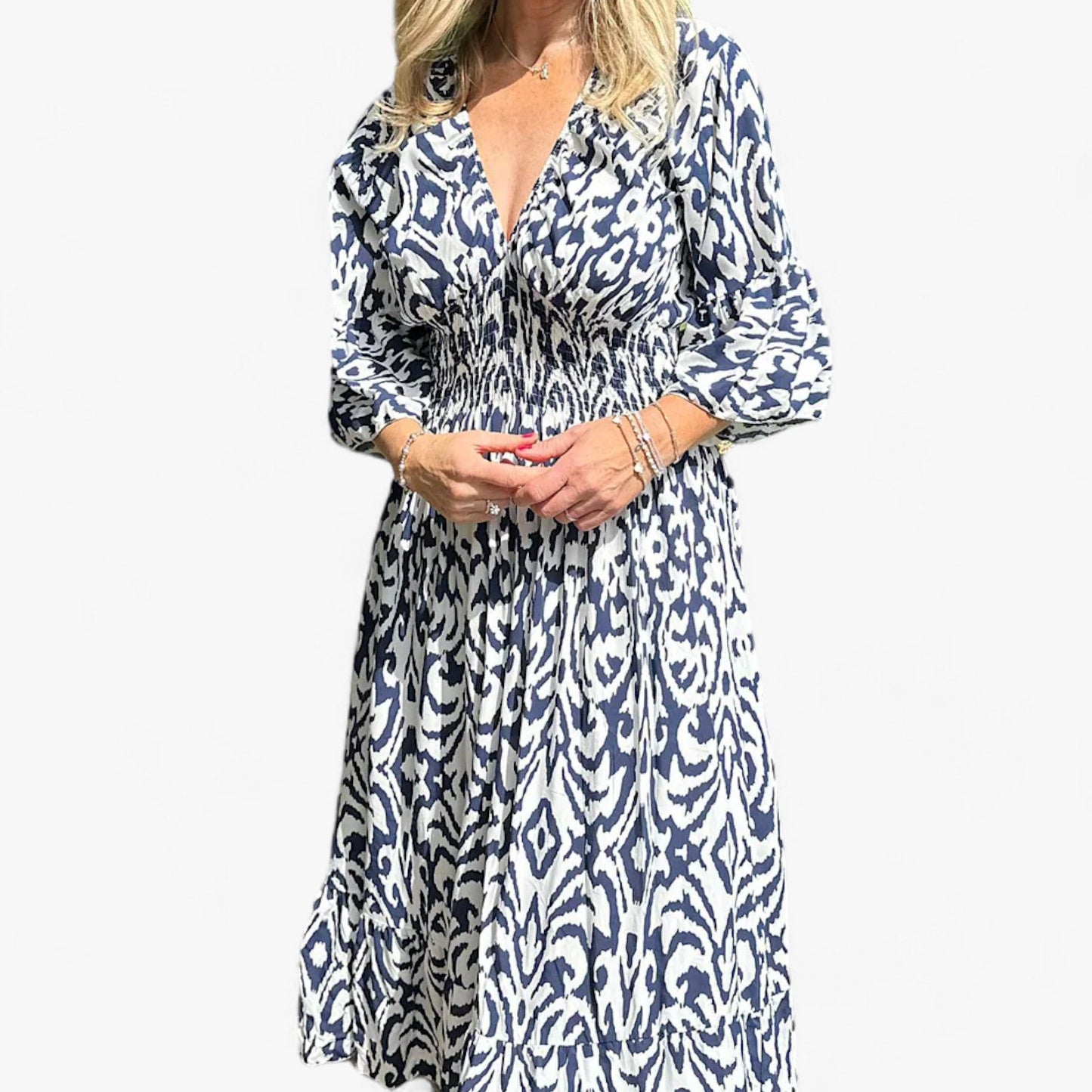 Großes Florales V-Ausschnitt-Kleid - Perfekt für Strandurlaube