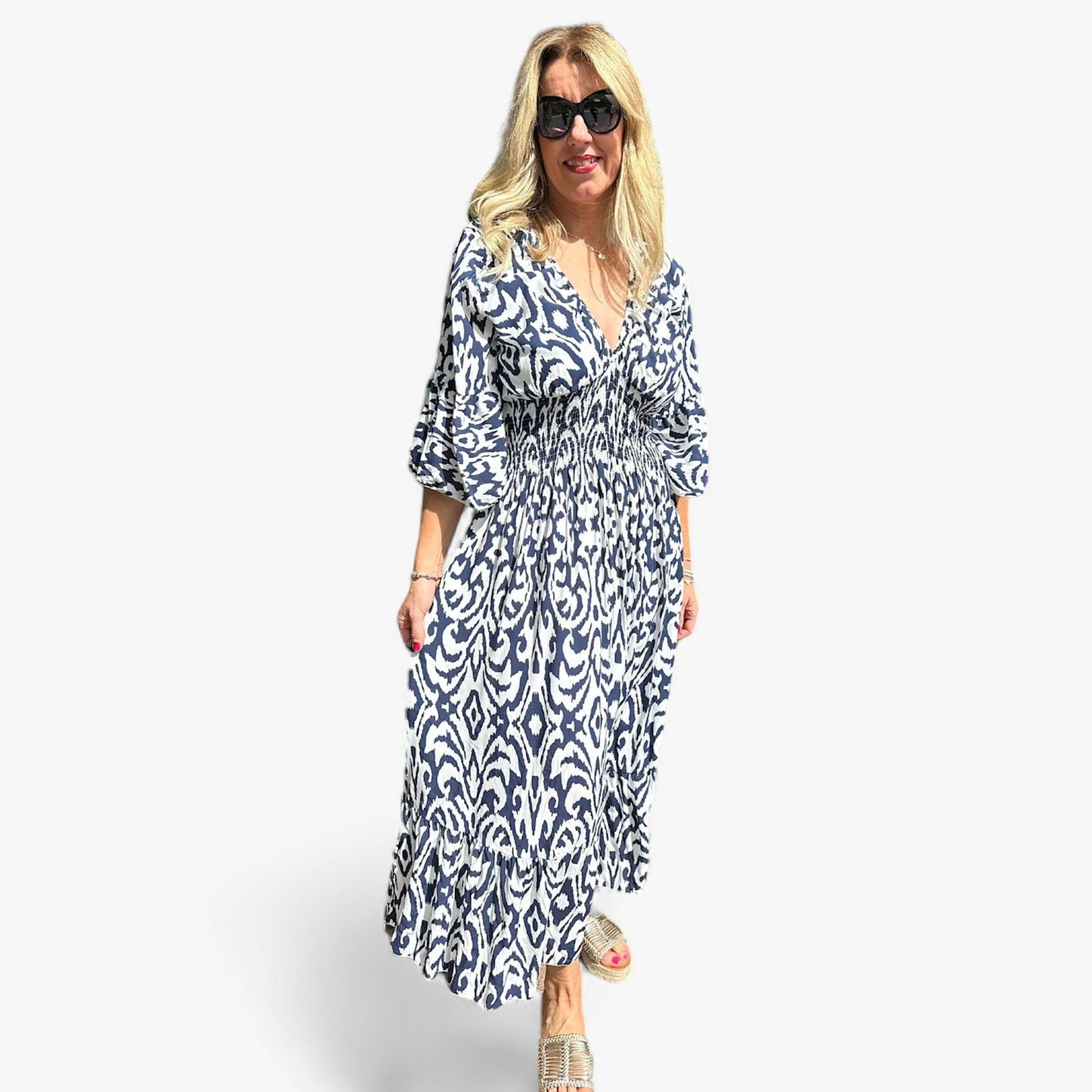 Großes Florales V-Ausschnitt-Kleid - Perfekt für Strandurlaube