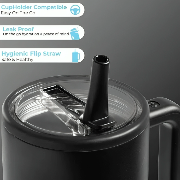 HydroMax™ | Isolierter 40-oz-Trinkbecher mit Griff und ausklappbarem Gummistrohhalm