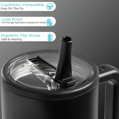 HydroMax™ | Isolierter 40-oz-Trinkbecher mit Griff und ausklappbarem Gummistrohhalm