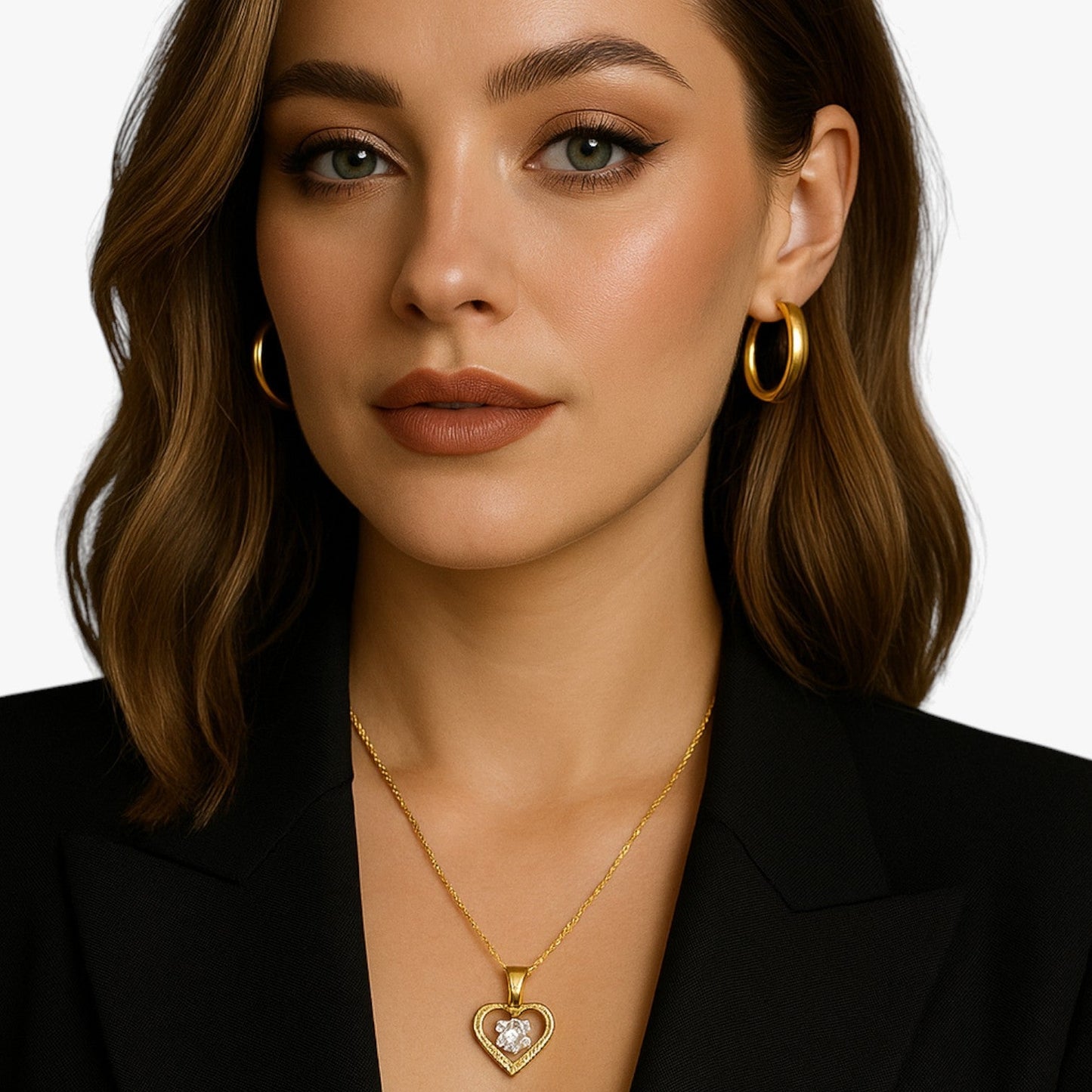 Skylar | Damenherz-Kette mit Edelsteinen, elegantes und komfortables goldenes Design