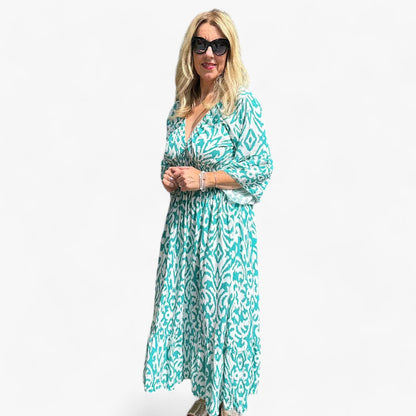 Großes Florales V-Ausschnitt-Kleid - Perfekt für Strandurlaube