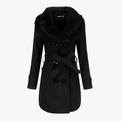 Jenna | Langer Wollmantel mit Pelzkragen: Eleganz und Wärme für den Winter