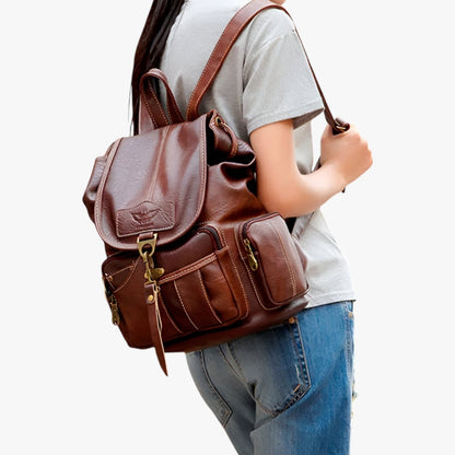 Brielle | Vintage Rucksack aus schwarzem PU-Leder, geräumig