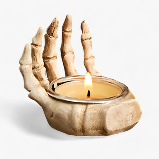 Skelettkerzenhalter aus Palmholz für Halloween - Gruselige Dekoration