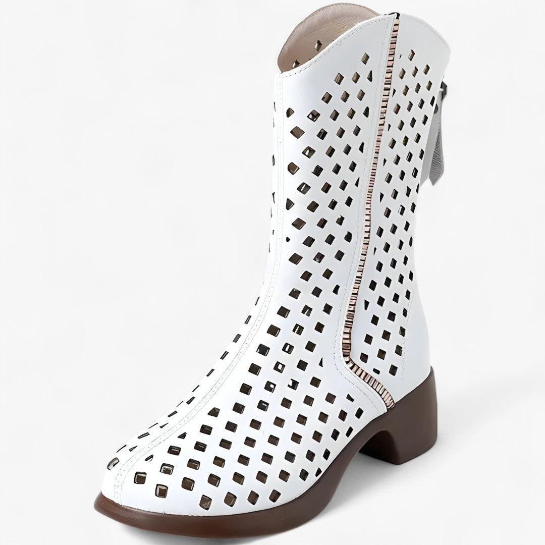 Elise | Durchlöcherte Stiefel aus echtem Leder bis zur Wade, atmungsaktiv