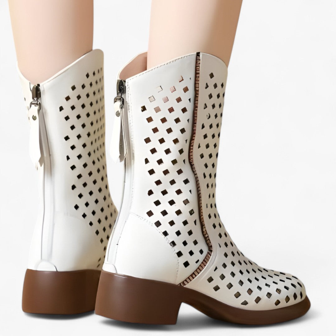 Elise | Durchlöcherte Stiefel aus echtem Leder bis zur Wade, atmungsaktiv