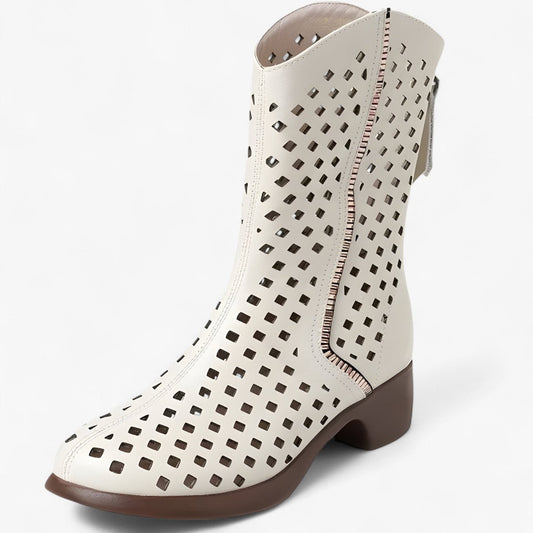 Elise | Durchlöcherte Stiefel aus echtem Leder bis zur Wade, atmungsaktiv