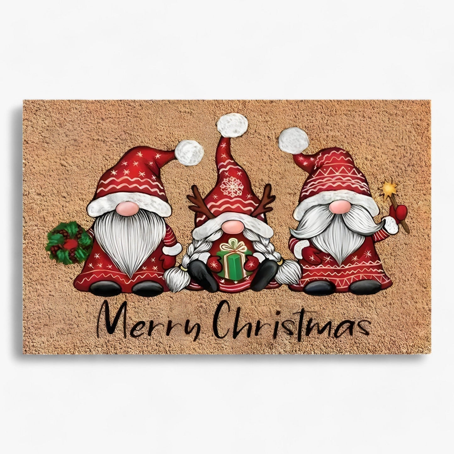 Weihnachtsgnome und Elch | Türmatte  - Festliche Innen-/Außendekoration