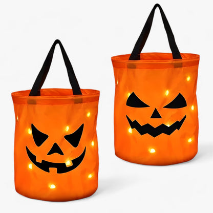 Kürbis Süßigkeitentasche - LED-Beleuchtung für Halloween und Erntedankfest