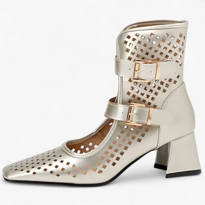 Mira | Sommerstiefel mit blockabsatz und durchbrochenen Netzdetails