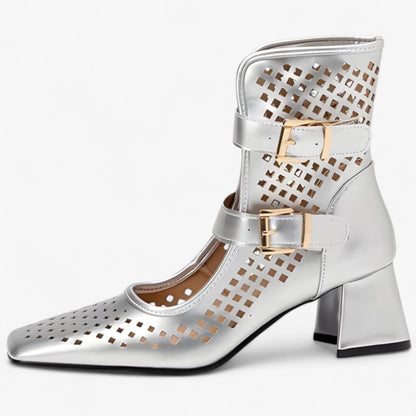 Mira | Sommerstiefel mit blockabsatz und durchbrochenen Netzdetails