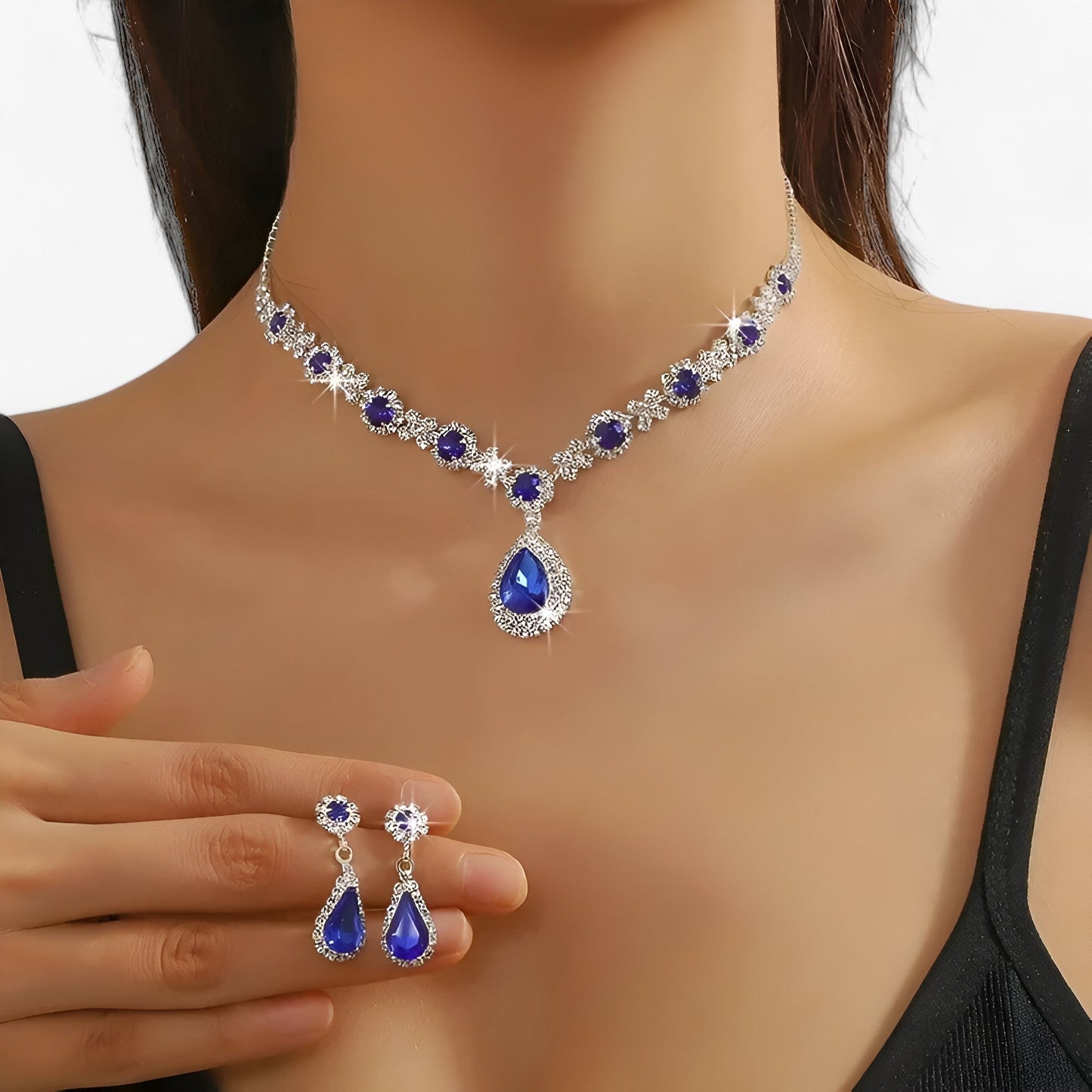 Amanda | Elegantes Hochzeitsset 2 Teile - Tropfenanhänger und Ohrringe