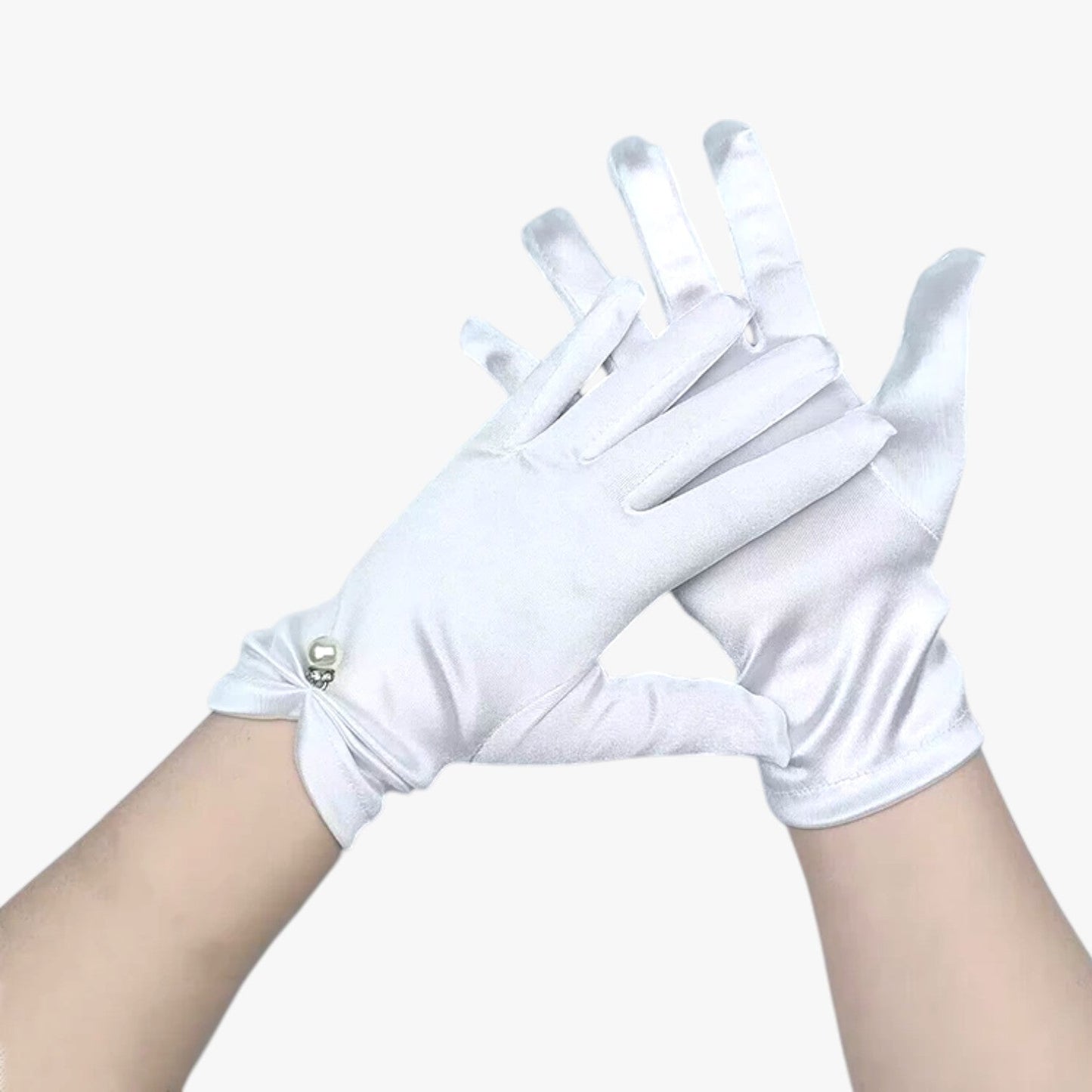 Leila | Elegante Satinhandschuhe mit Perlen Perfekt für Zeremonien und besondere Anlässe