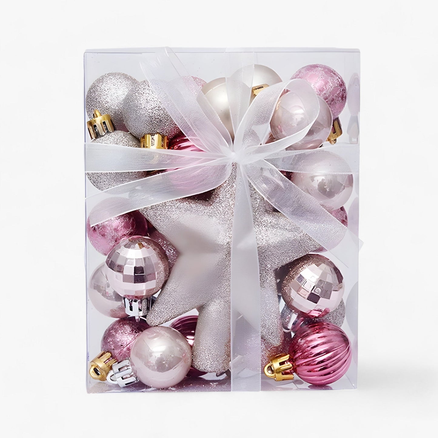 Set mit 30 Weihnachtskugeln mit Stern – Baumdekoration und Neujahrsgeschenk