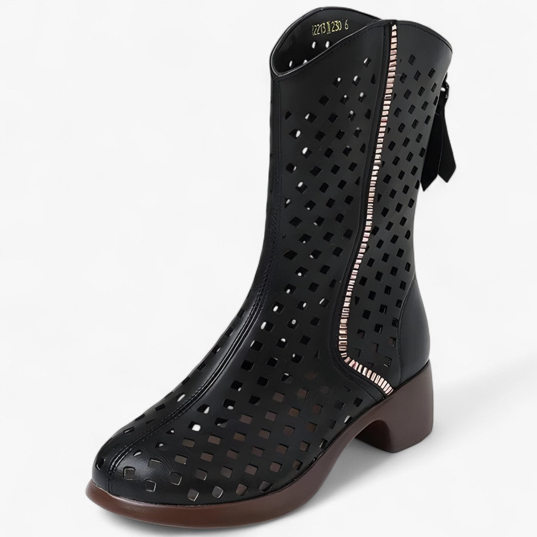 Elise | Durchlöcherte Stiefel aus echtem Leder bis zur Wade, atmungsaktiv