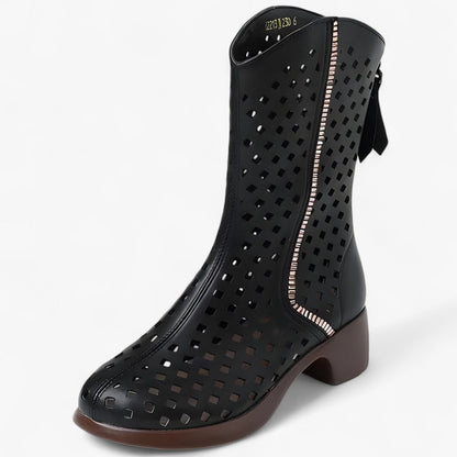 Elise | Durchlöcherte Stiefel aus echtem Leder bis zur Wade, atmungsaktiv