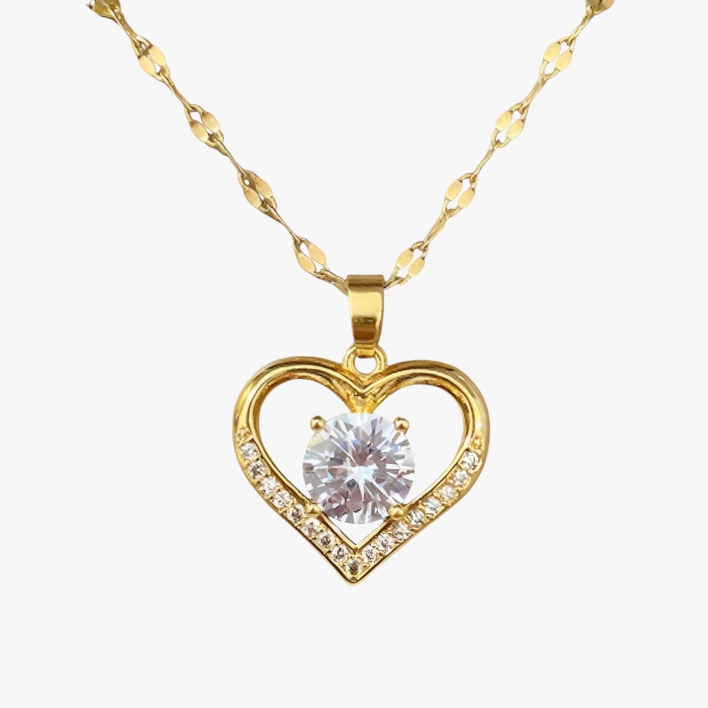 Skylar | Damenherz-Kette mit Edelsteinen, elegantes und komfortables goldenes Design