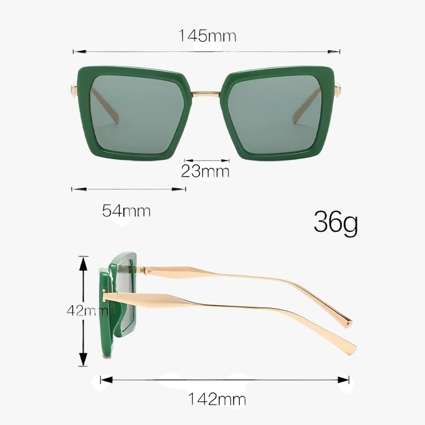 Riley | Vintage quadratische Sonnenbrille mit dunkelgrünen Gläsern