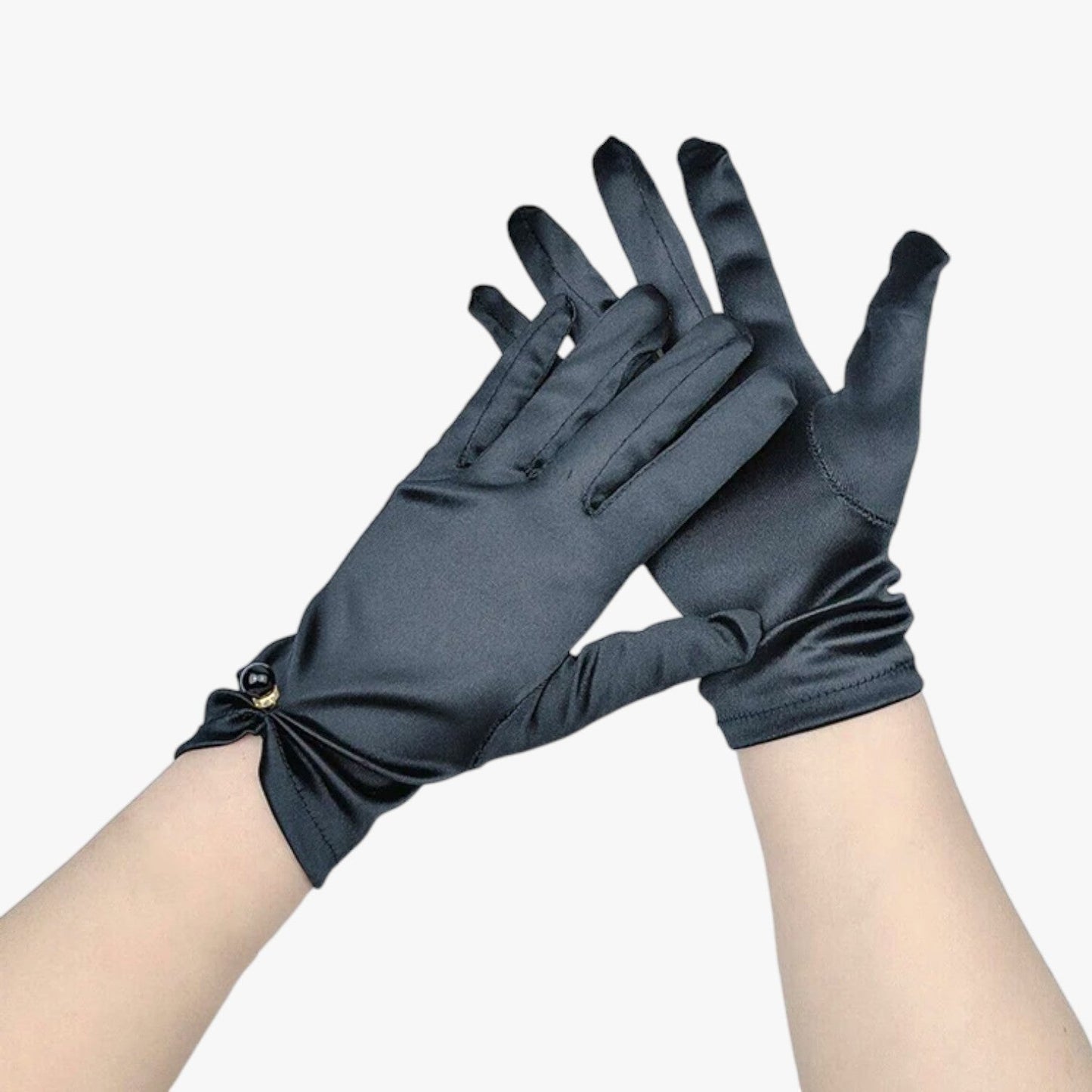 Leila | Elegante Satinhandschuhe mit Perlen Perfekt für Zeremonien und besondere Anlässe