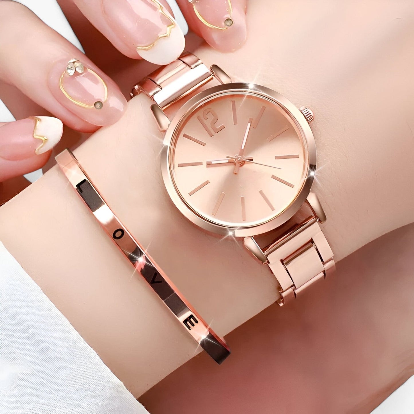 Lorena | Elegante Damenuhr-Set – Stiletto Edelstahl & Armband