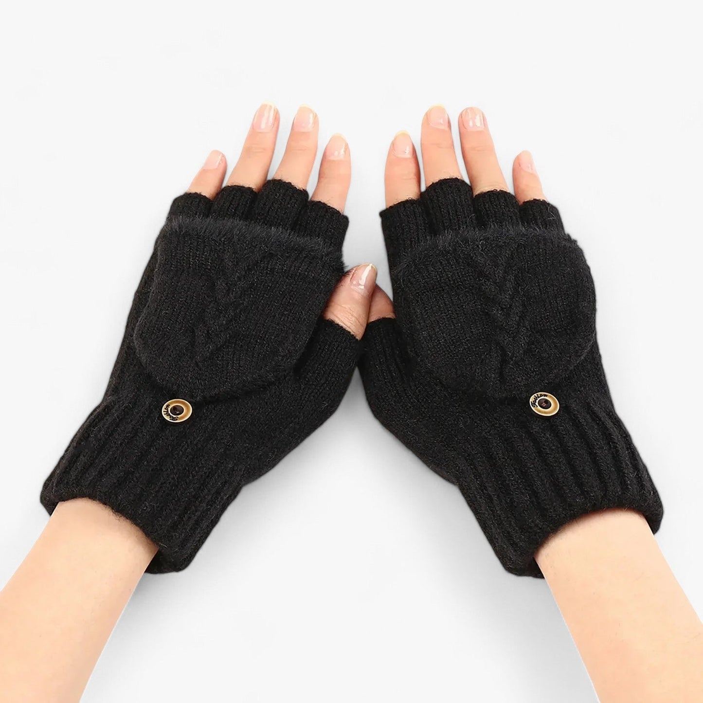 Dicke umgeschlagene gestrickte Handschuhe für Damen - für kaltes Wetter