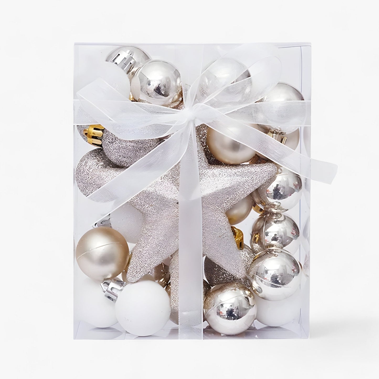 Set mit 30 Weihnachtskugeln mit Stern – Baumdekoration und Neujahrsgeschenk