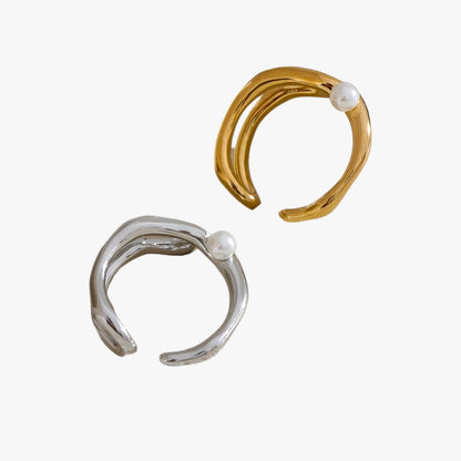 MariJoice | Edelstahlring mit Perle – Zeitlose geometrische Eleganz