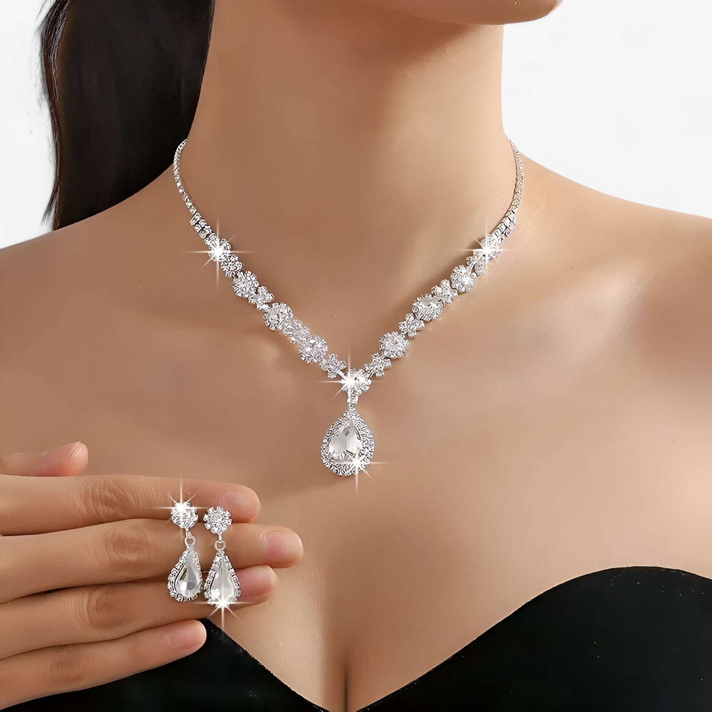 Amanda | Elegantes Hochzeitsset 2 Teile - Tropfenanhänger und Ohrringe