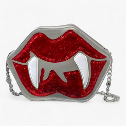 Lustiger Zahnlippen-Gothic-Umhängetasche - Glitzerndes PU-Leder für Halloween