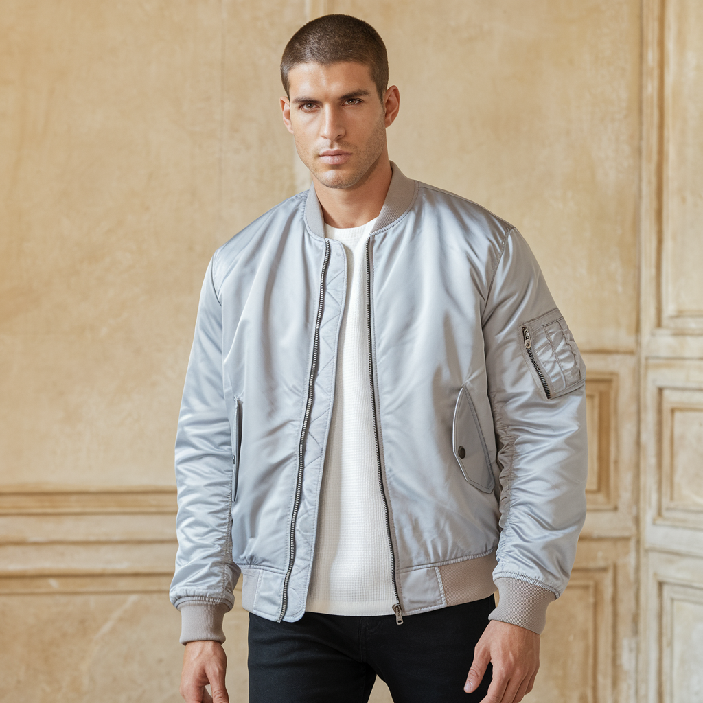 Aero | Pilotjacke für Herren – Stehkragen Fliegerjacke Einfarbig