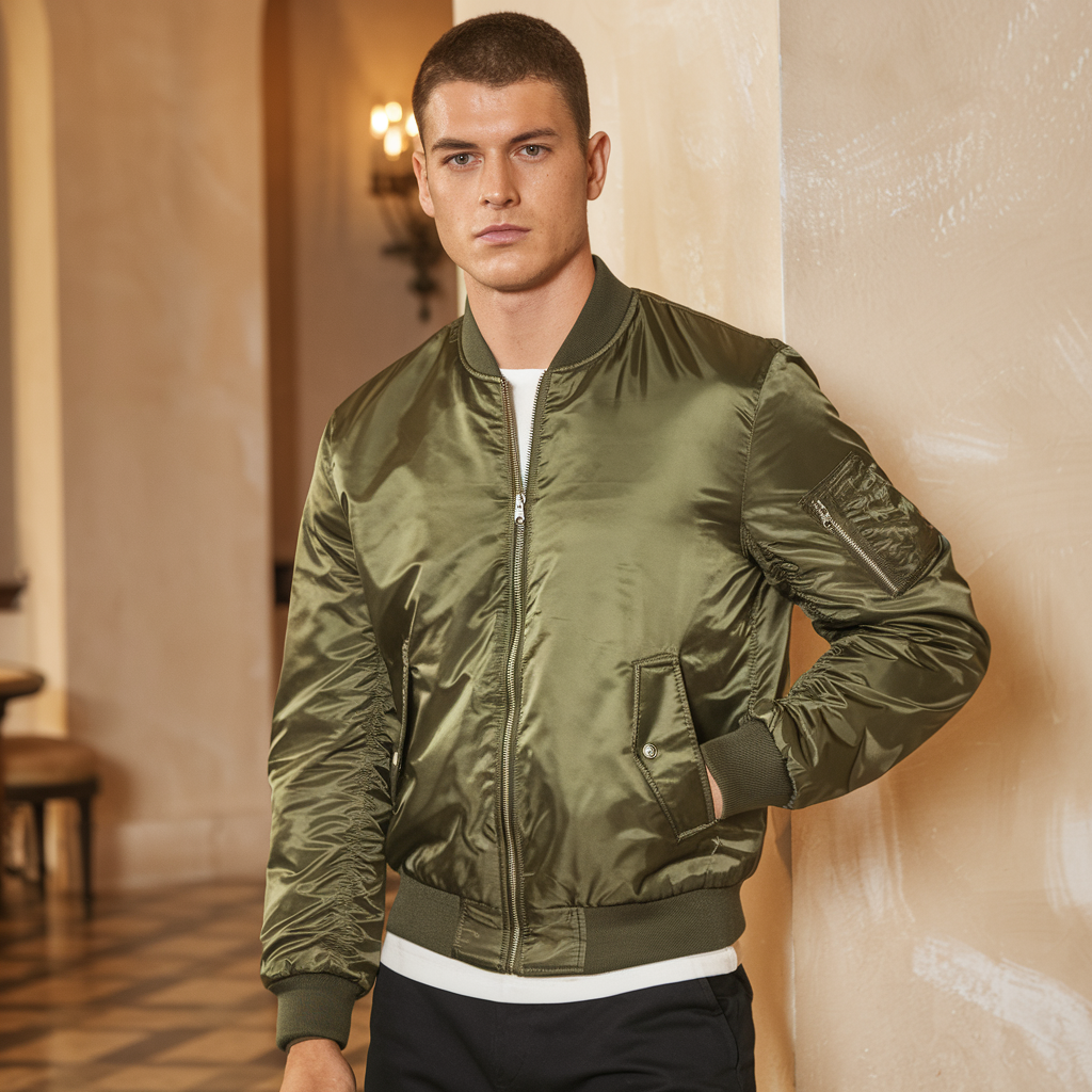 Aero | Pilotjacke für Herren – Stehkragen Fliegerjacke Einfarbig