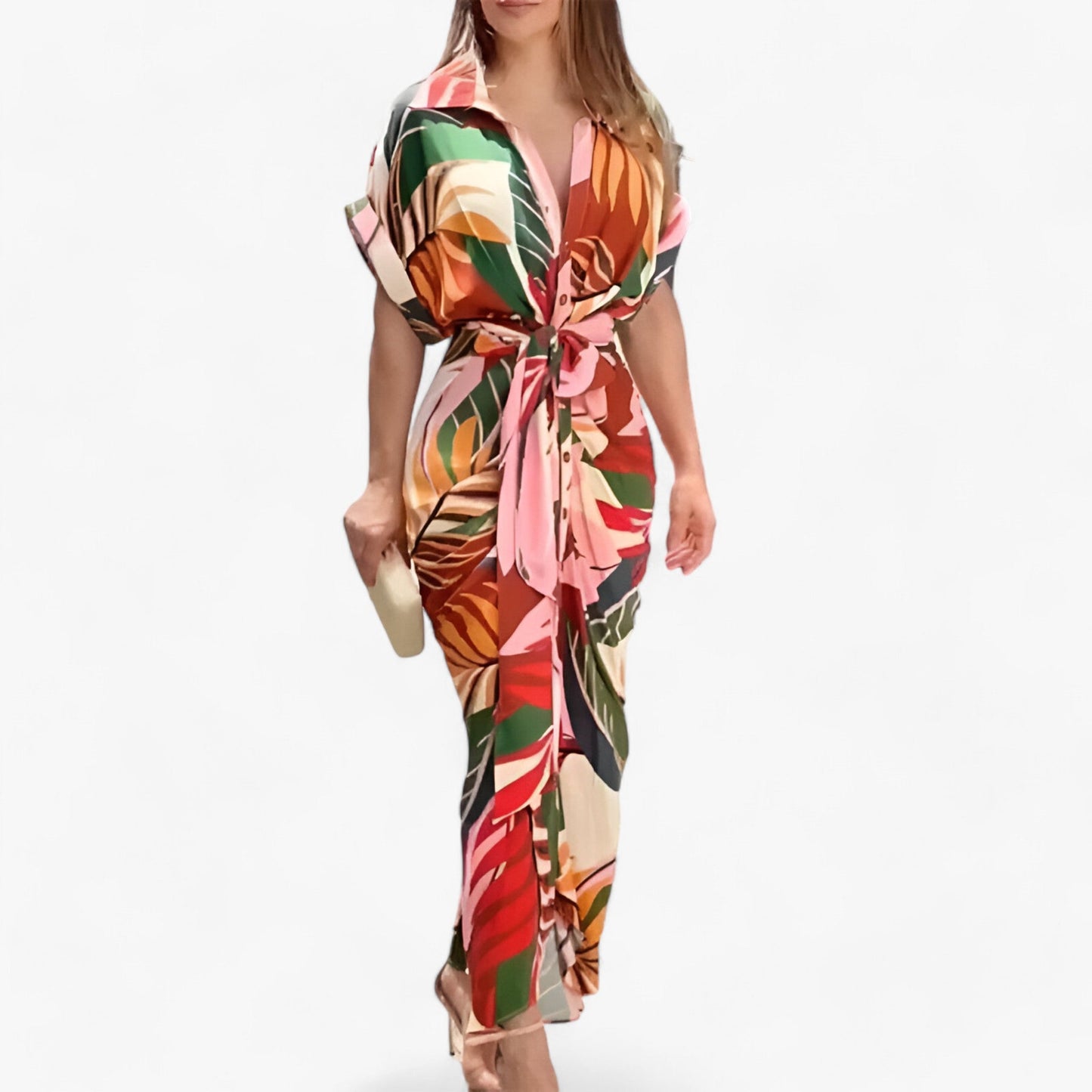 Elegantes Midikleid - Raffinierter Stil mit Umlegekragen & Bindegürtel