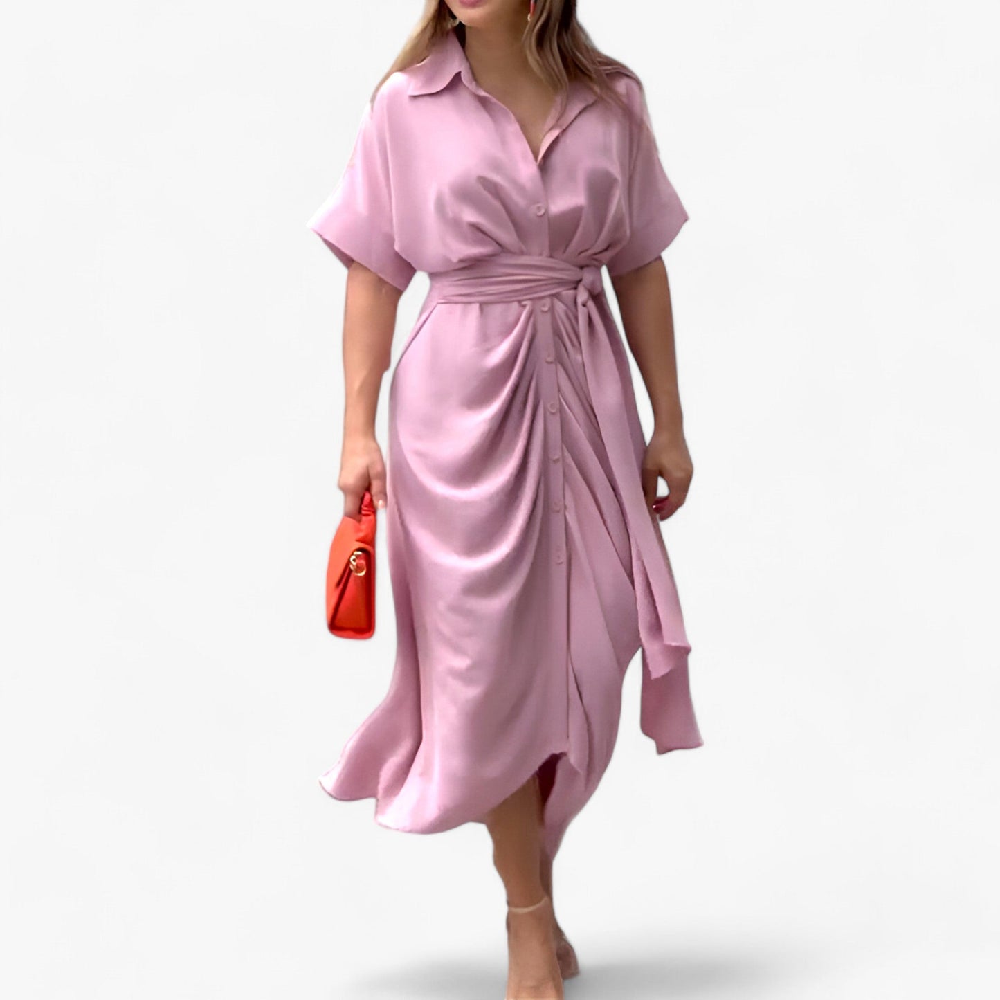 Elegantes Midikleid - Raffinierter Stil mit Umlegekragen & Bindegürtel