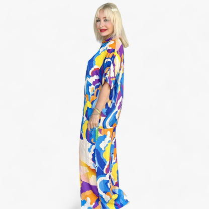 Damen Bunter Bedruckter V-Ausschnitt Anzug - Mutiger Stil & Komfort